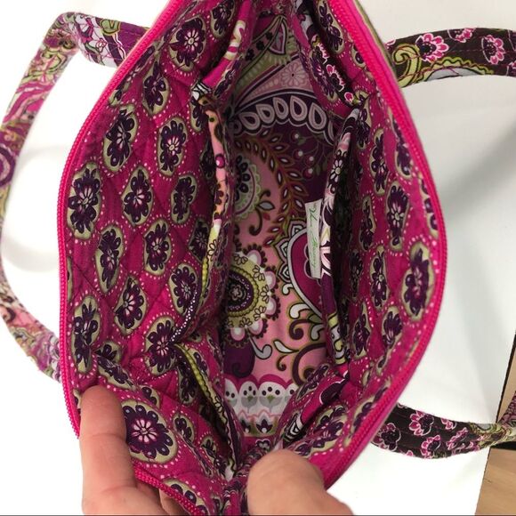 Vera Bradley Pink Paisley Tote Zipper Top Lots of Pockets Inside - Picture 7 of 8